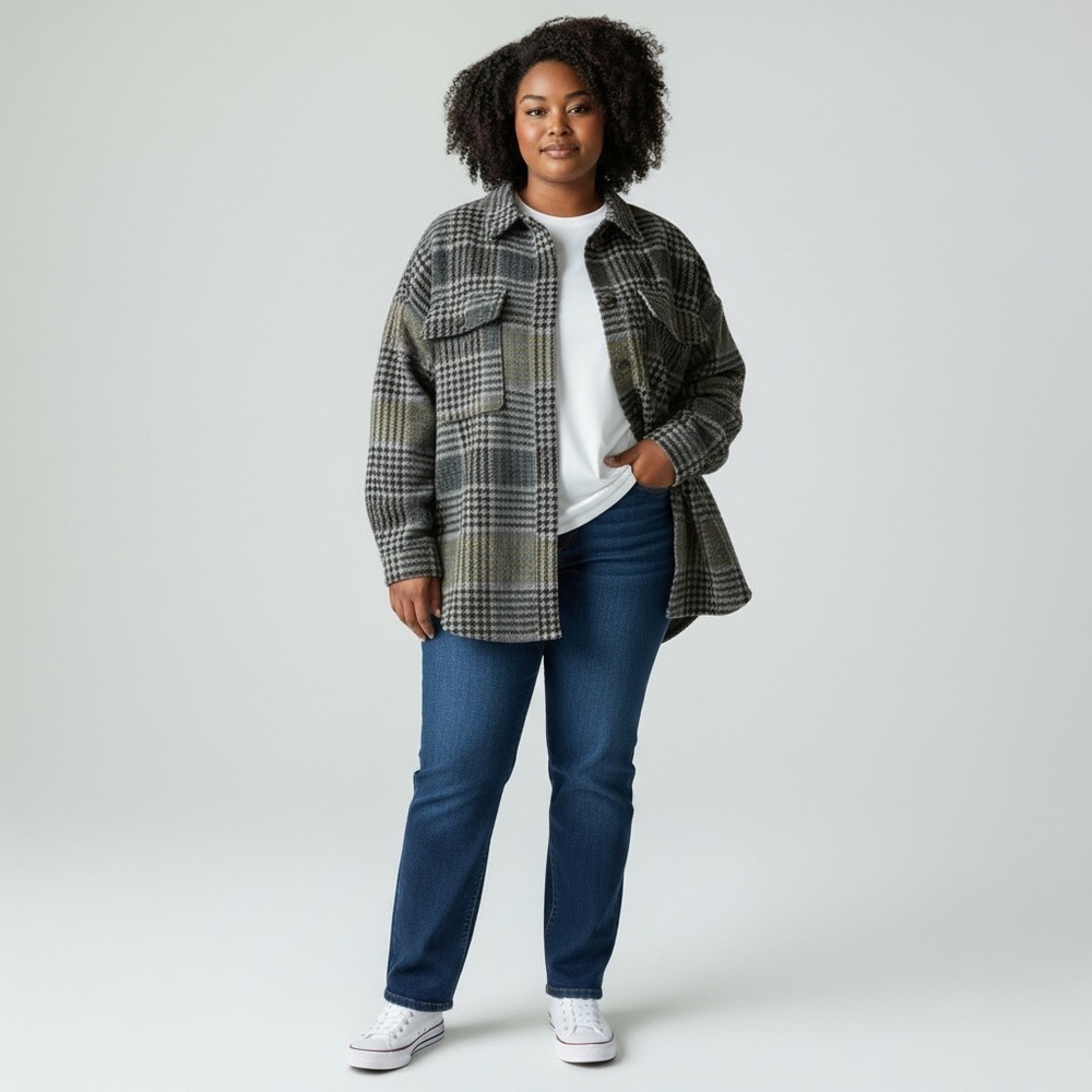 First Love by Lovelyn Cozy Plaid Relaxed Fit Top in Grey Women’s Size L - Picture 8 of 8